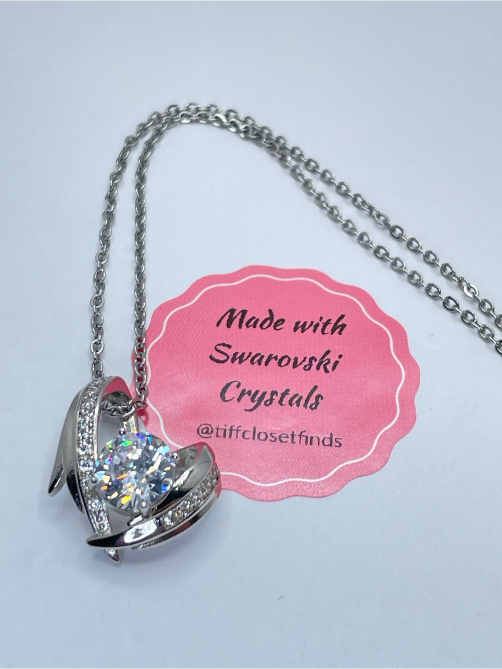 Swarovski Crystals Elements White Crystal Silver Heart Swirl Pendant Necklace
